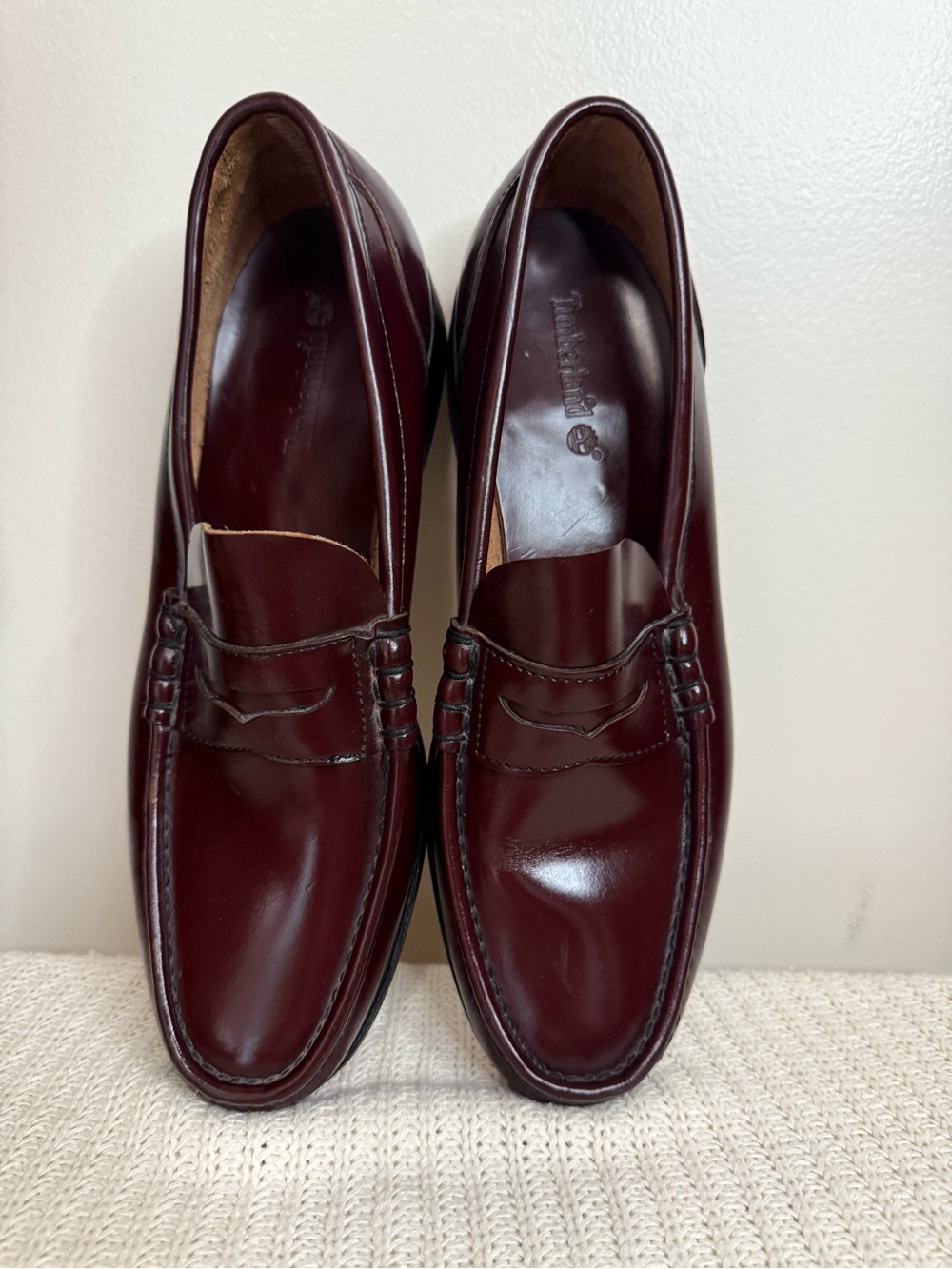Timberland Men's Burgundy Leather Penny Loafers in size 12